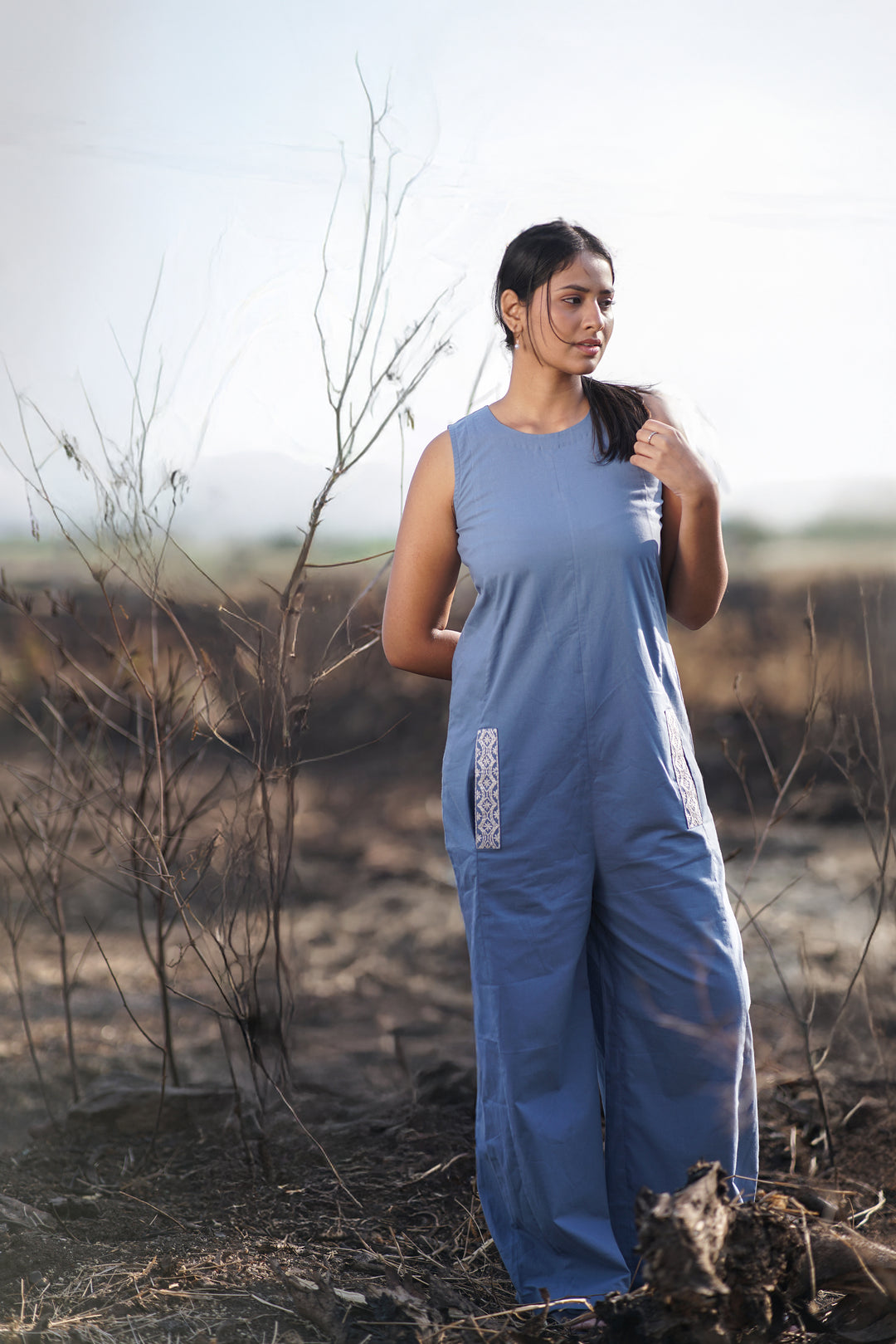 Caesia Embroidered Jumpsuit | Flared Cut in Organic Cotton