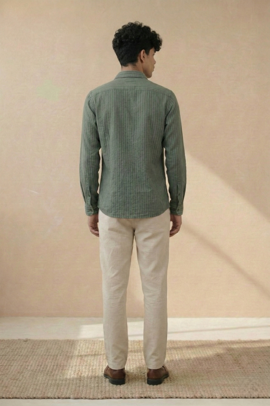 Olive Green Solid Organic Cotton Seersucker Shirt (Summer Wear)