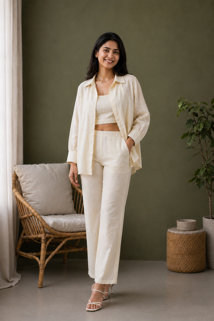 Butter Yellow Khadi Cotton-Linen 3-Piece Set