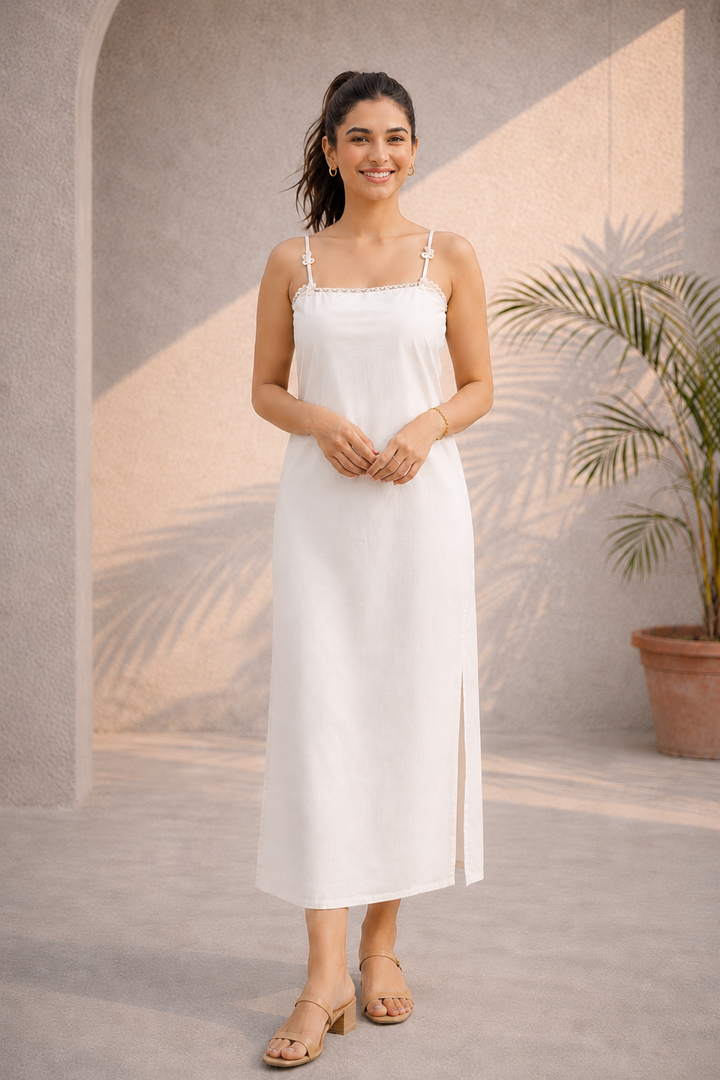 Off-White Cotton Poplin Maxi Dress (Casual Summerwear)