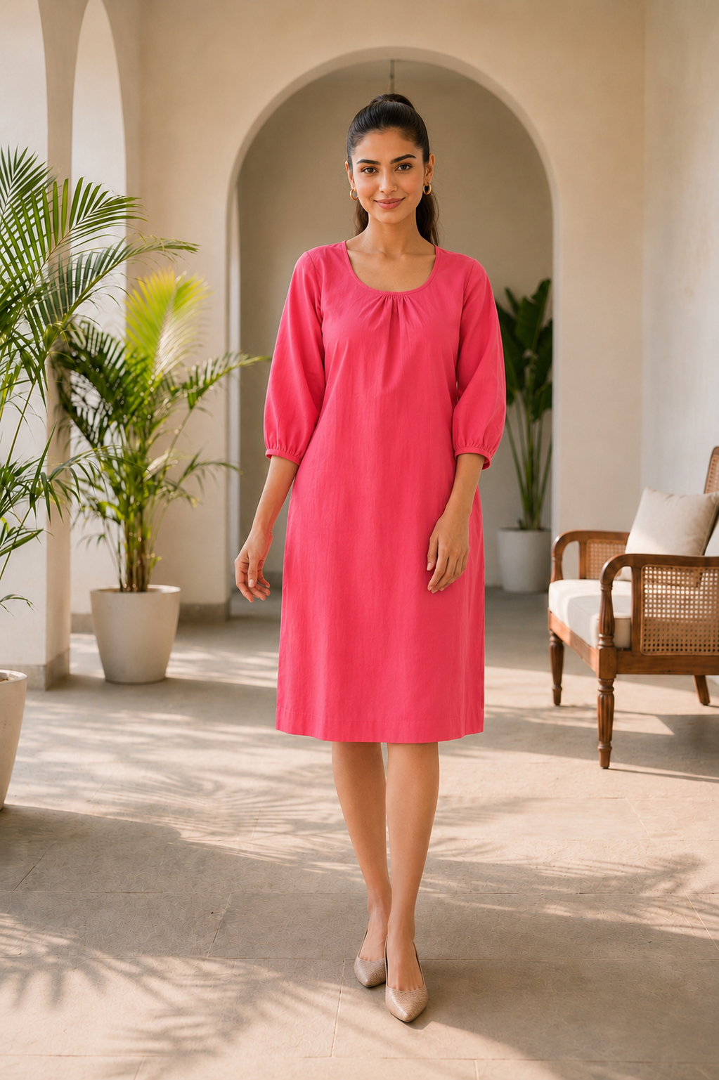 Sorbet Pink Pure Linen A-Line Dress