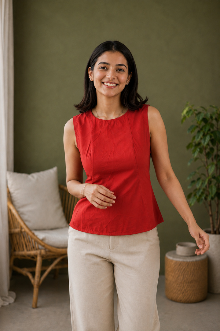 Rust Orange Organic Cotton Poplin Peplum Crop Top