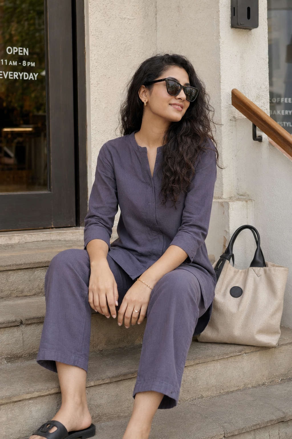 Iron Grey Organic Cotton Seersucker Tunic Co-ord Set (Workwear)
