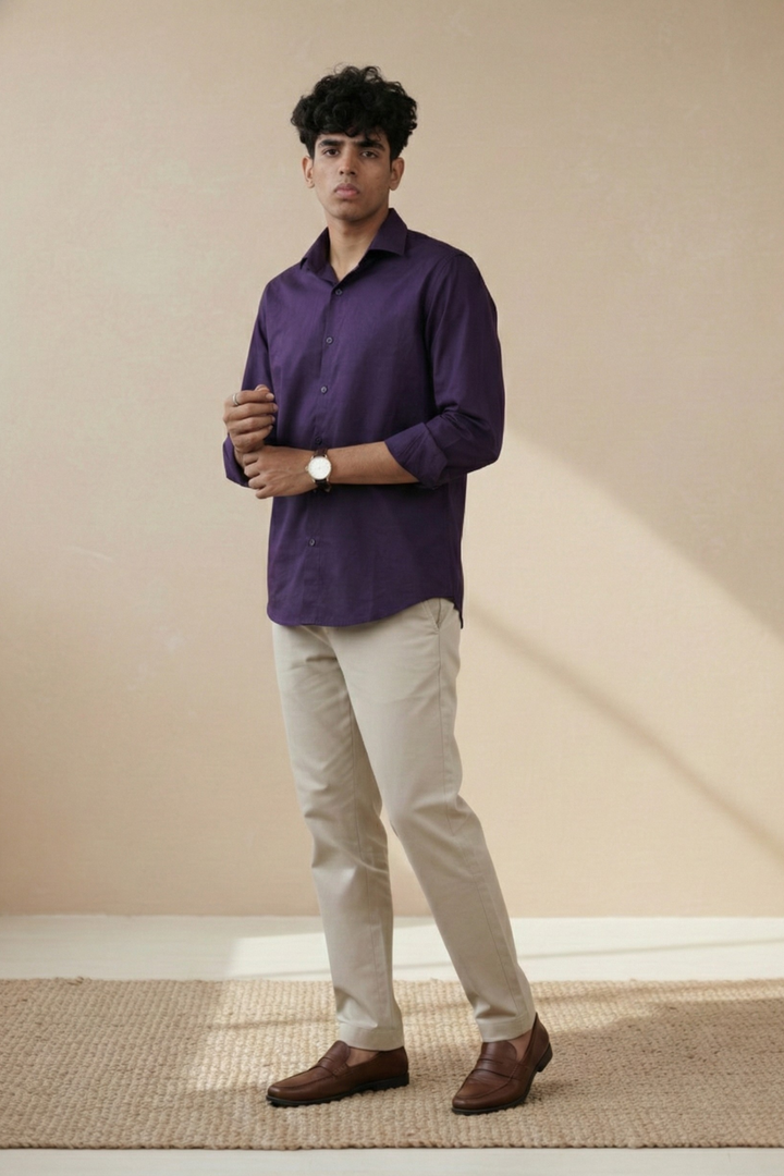 Purple Solid Organic Cotton Poplin Shirt (Everyday Casual)