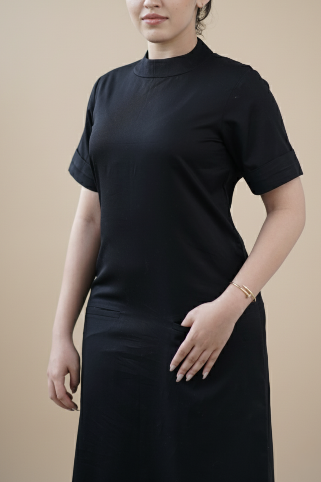 Black Organic Cotton Poplin Straight Midi Dress (Workwear)