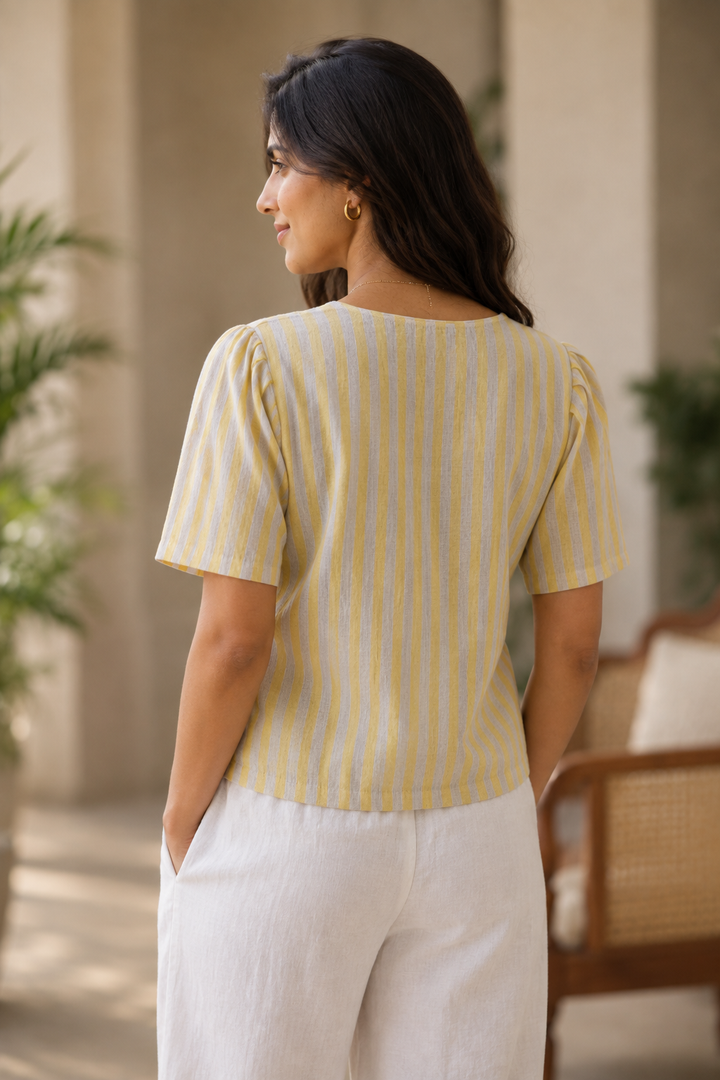 Yellow & White Kala Cotton Striped Crop Top