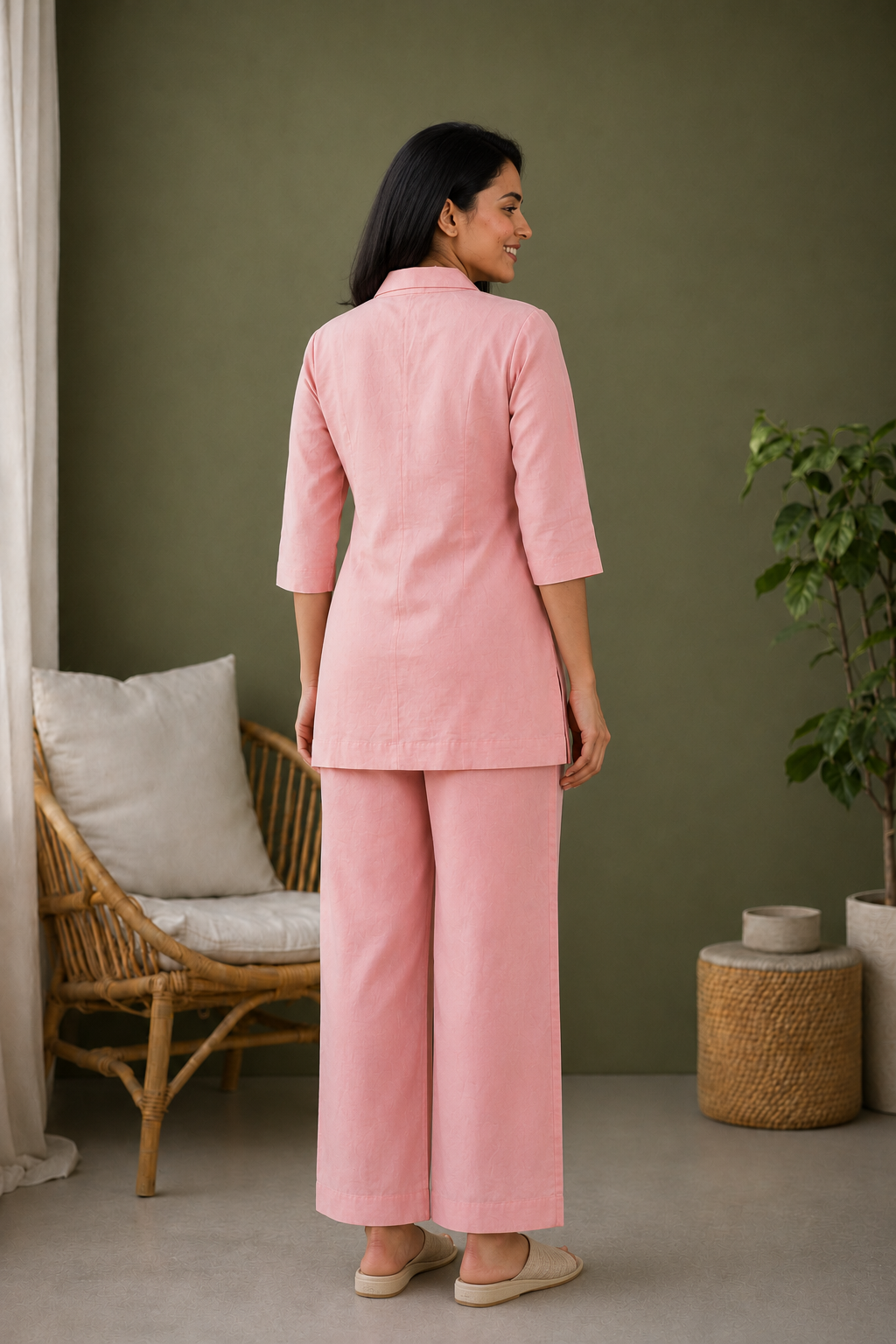 Peach Organic Cotton Linen Blend Co-ord Set