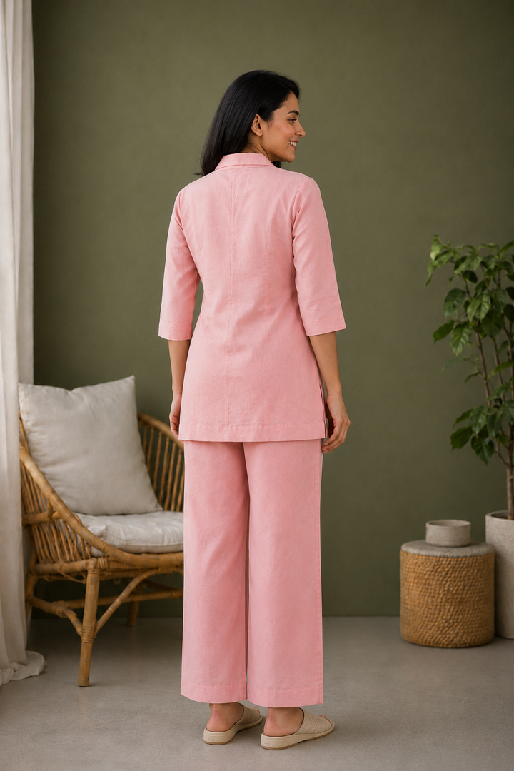 Peach Organic Cotton Linen Blend Co-ord Set