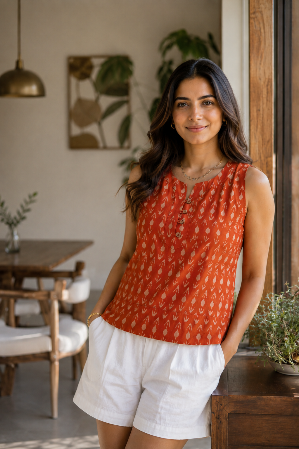 Rust Orange Ikkat Cotton Crop Top