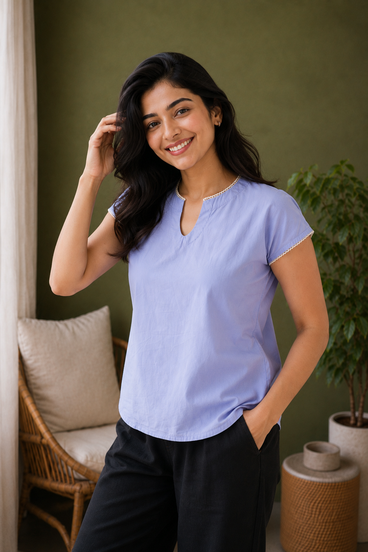 Powder Blue Organic Cotton Sheeting Top