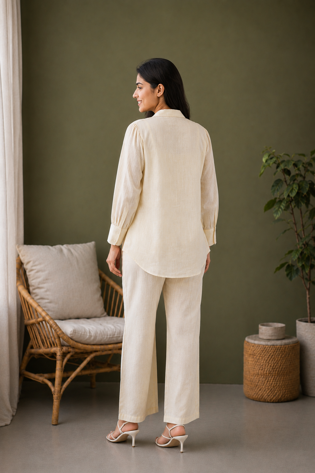 Butter Yellow Khadi Cotton-Linen 3-Piece Set