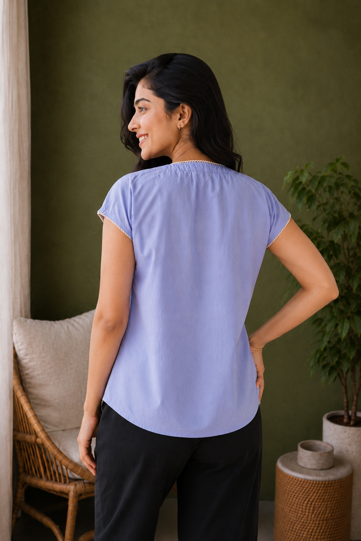 Powder Blue Organic Cotton Sheeting Top