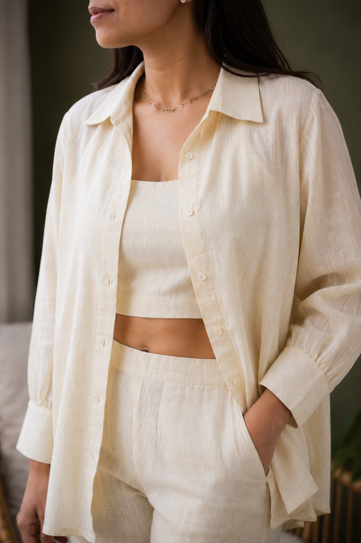 Butter Yellow Khadi Cotton-Linen 3-Piece Set