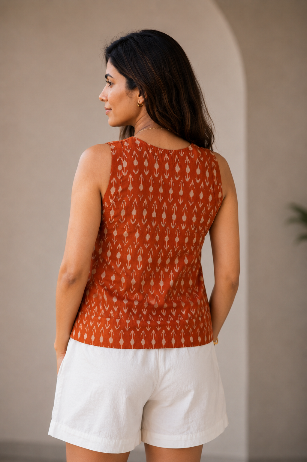 Rust Orange Ikkat Cotton Crop Top