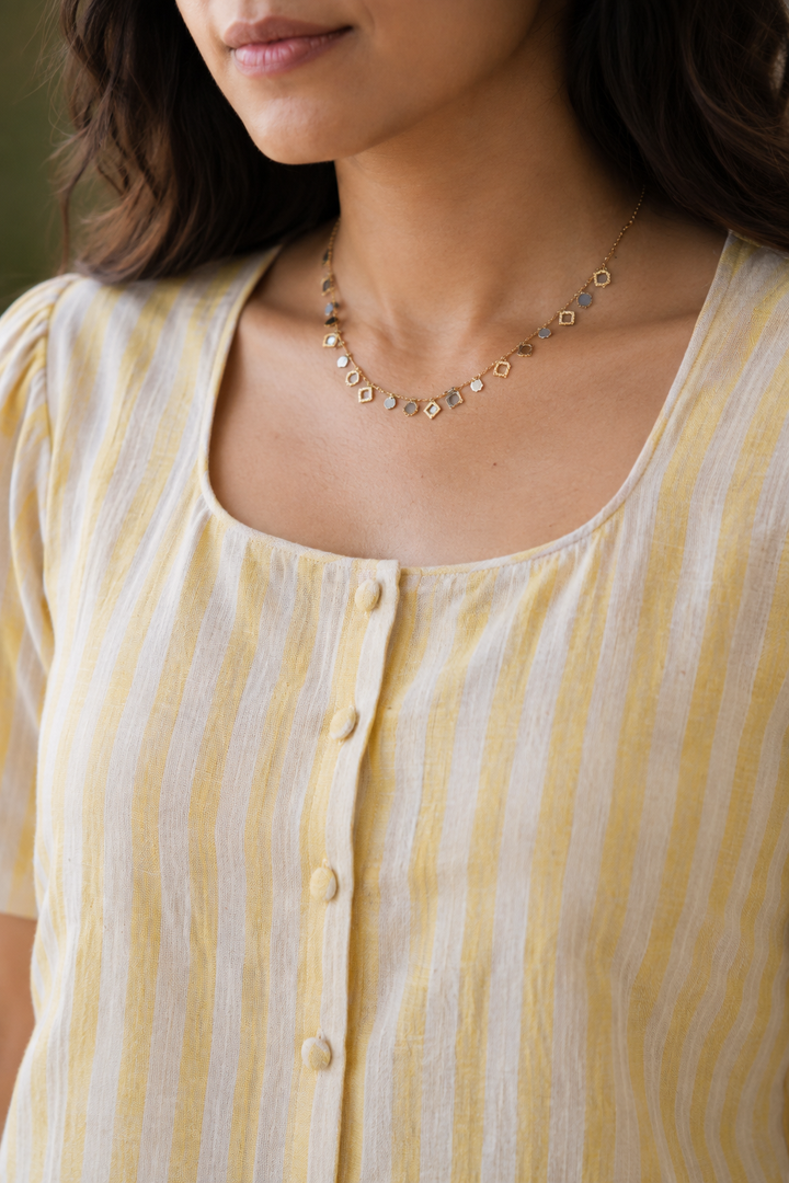 Yellow & White Kala Cotton Striped Crop Top