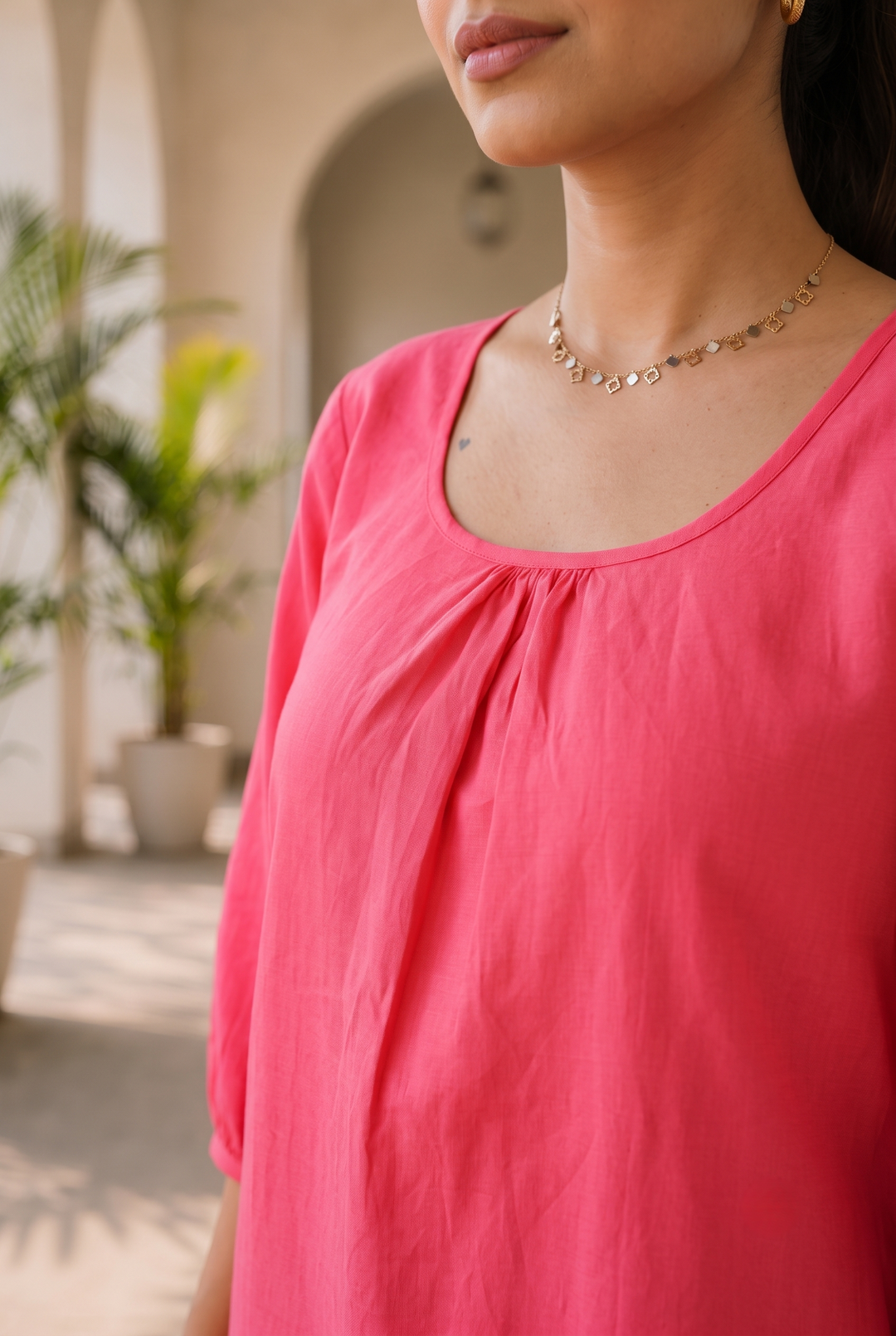 Sorbet Pink Pure Linen A-Line Dress