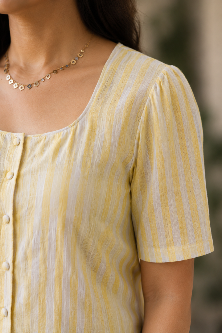 Yellow & White Kala Cotton Striped Crop Top