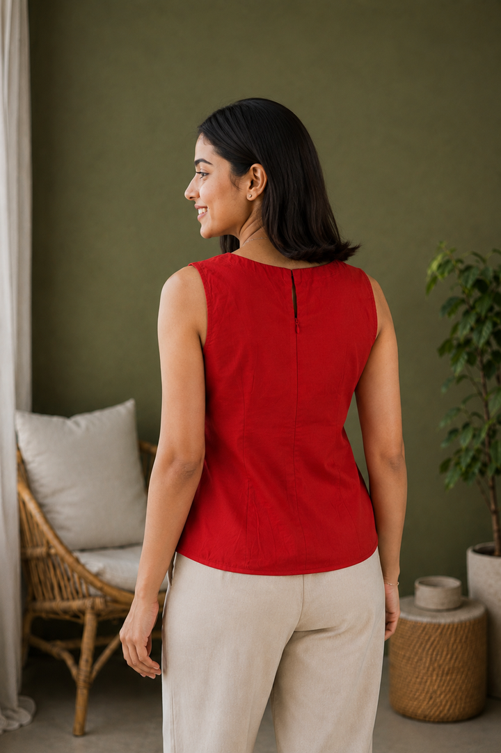 Rust Orange Organic Cotton Poplin Peplum Crop Top