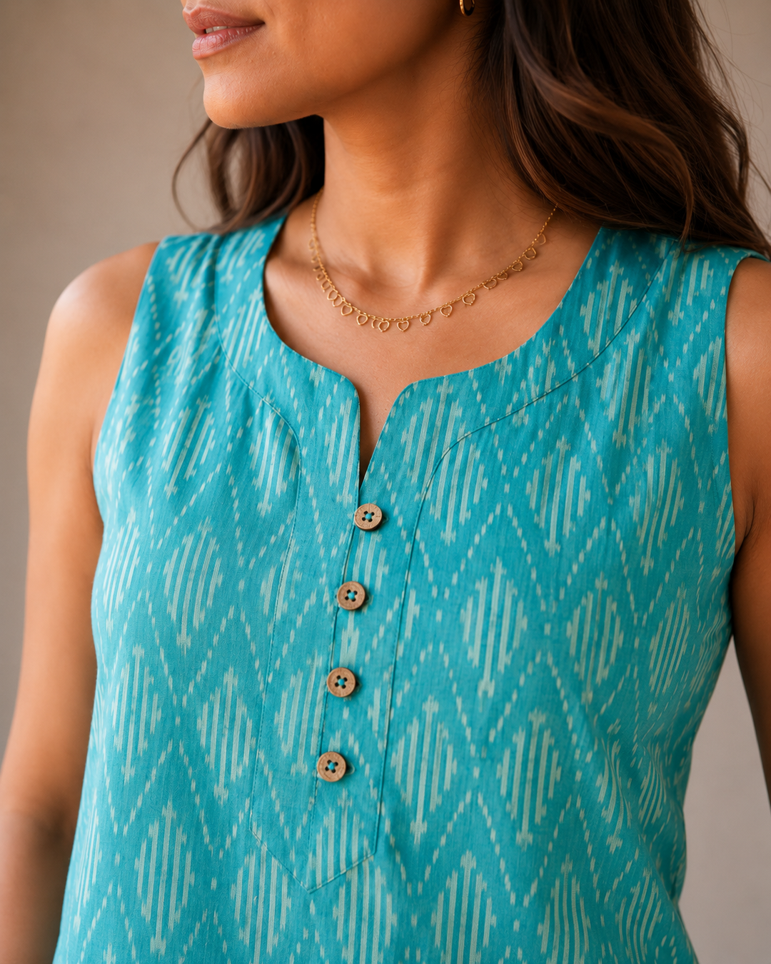 Turquoise blue Ikkat Cotton Crop Top