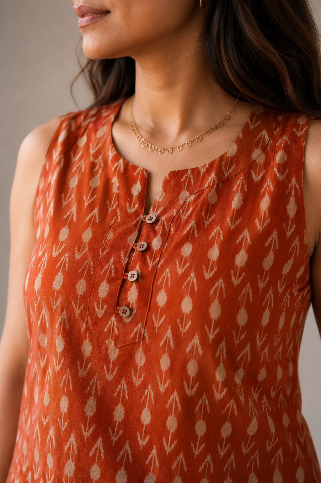 Rust Orange Ikkat Cotton Crop Top