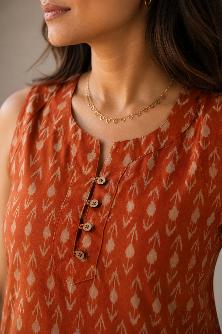 Rust Orange Ikkat Cotton Crop Top
