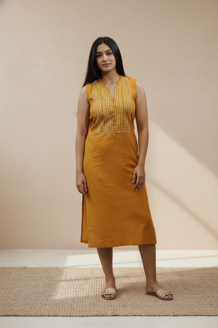 Mustard Breeze Linen Dress