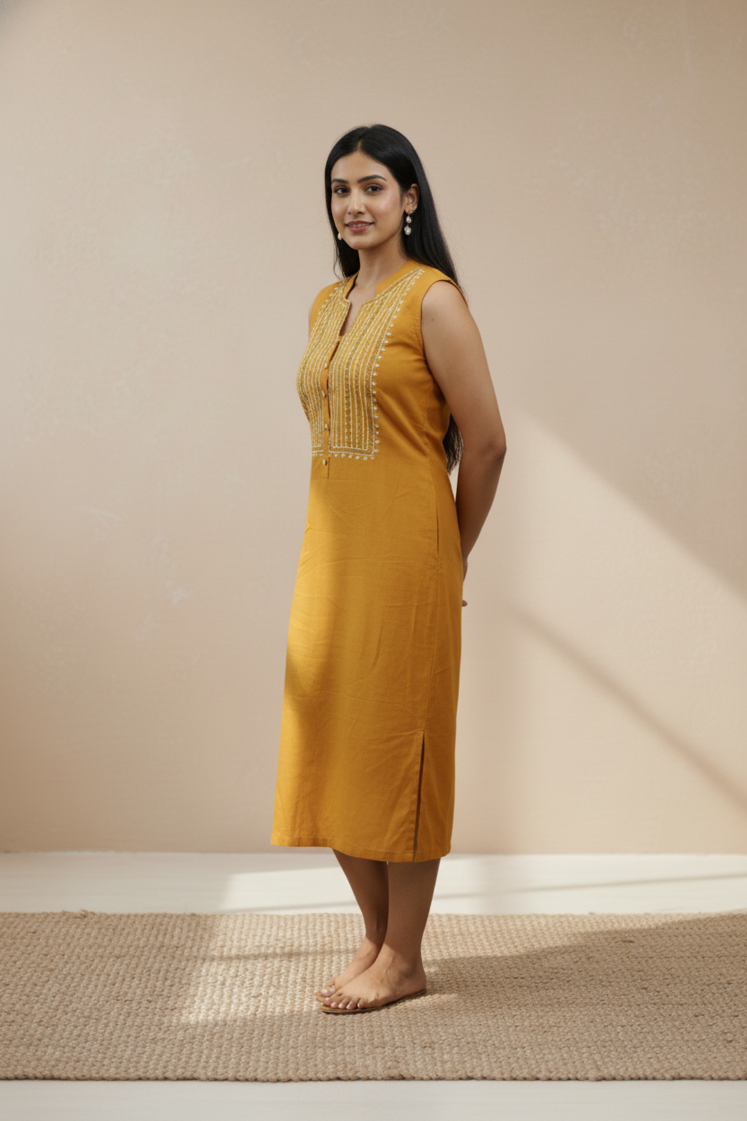 Mustard Breeze Linen Dress