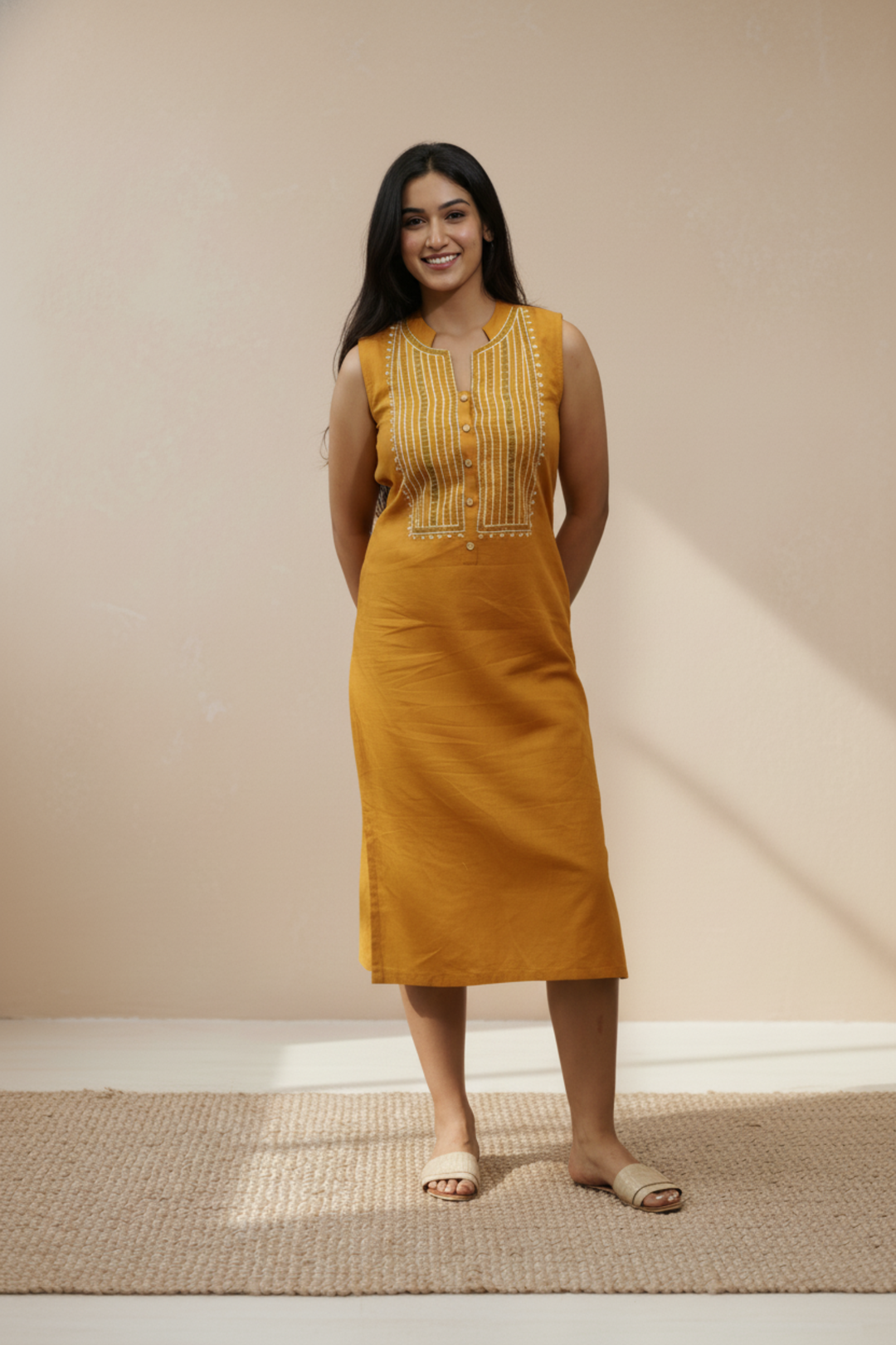 Mustard Breeze Linen Dress