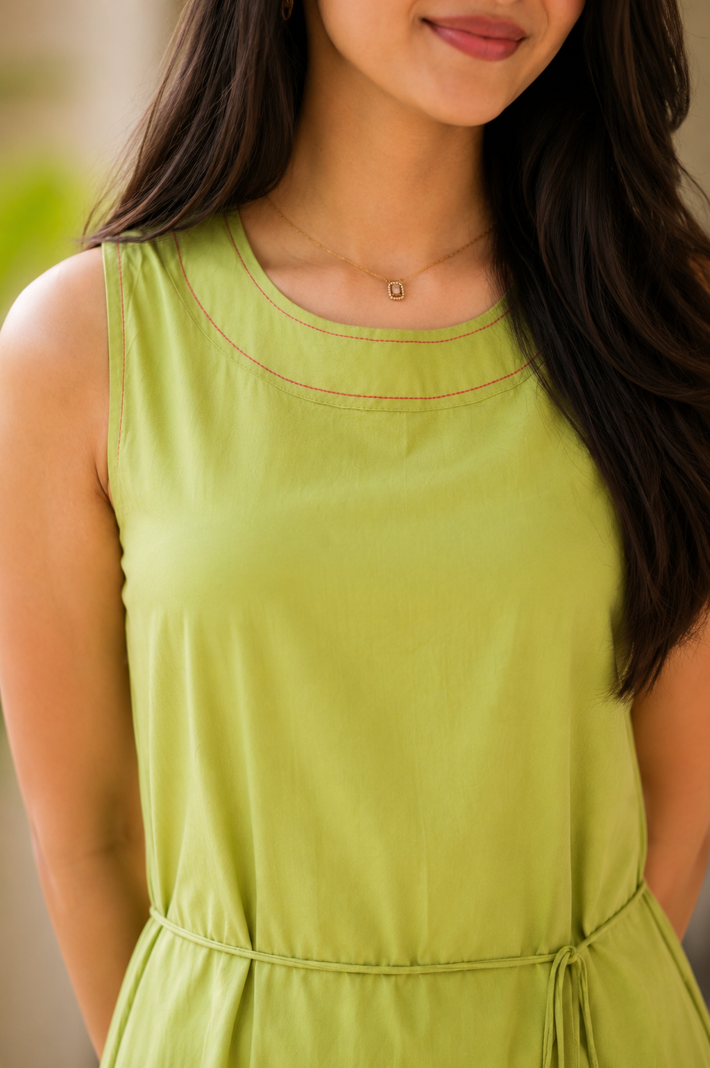 Lime Green EcoVero™ Viscose A-Line Midi Dress