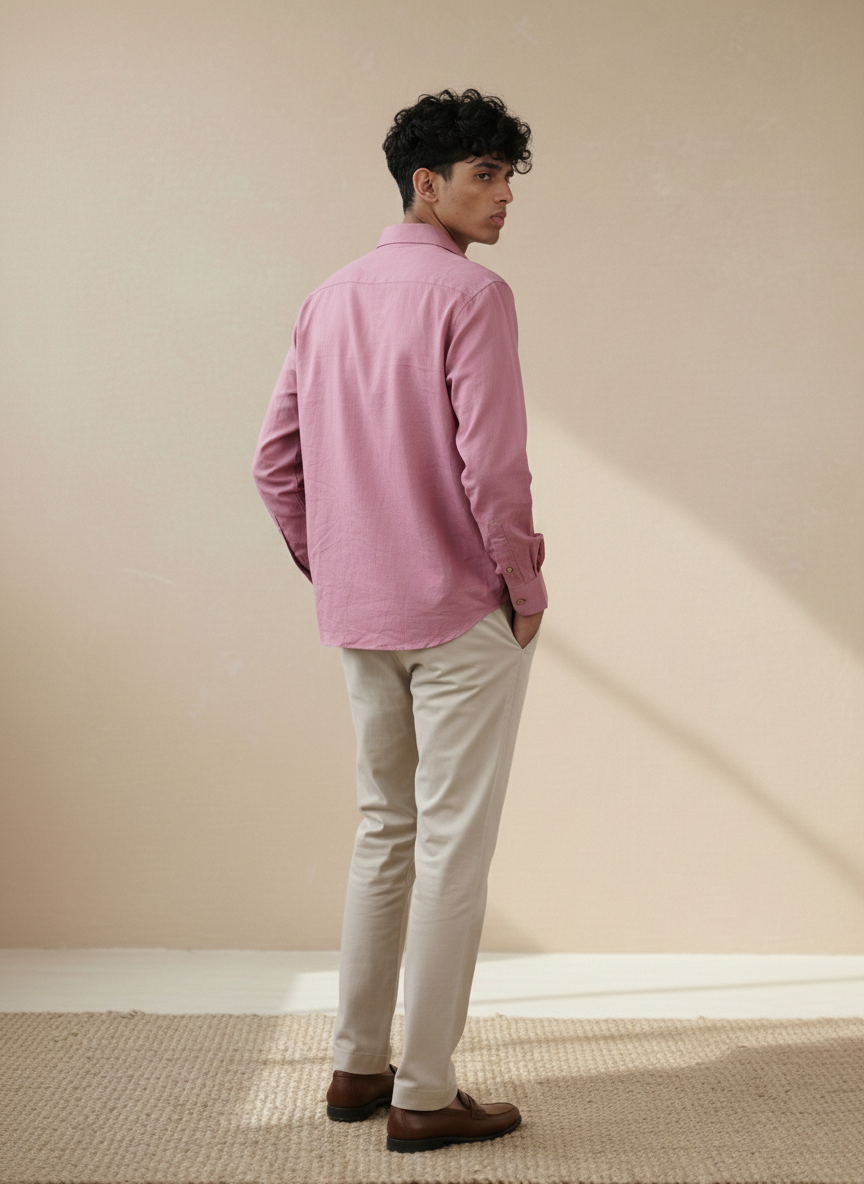 Reddish Brown Cotton Linen Regular Fit Casual Shirt