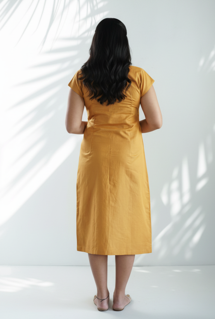 Golden Linen Button Dress