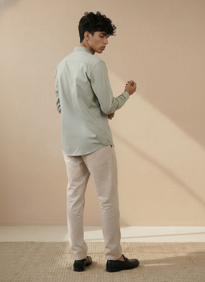 Sage Green Solid Organic Cotton Regular Fit Shirt (Workwear)