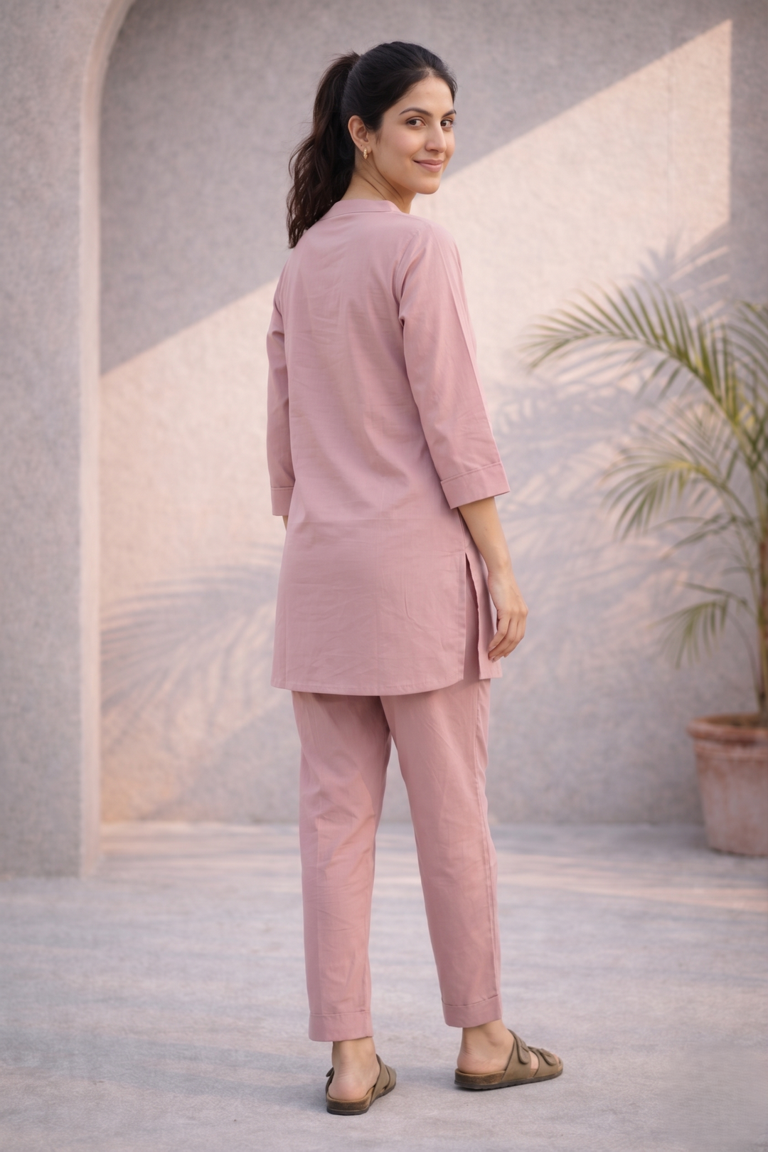 Dusty Mauve Pink Organic Cotton Poplin Co-ord Set (Casual/ Workwear)