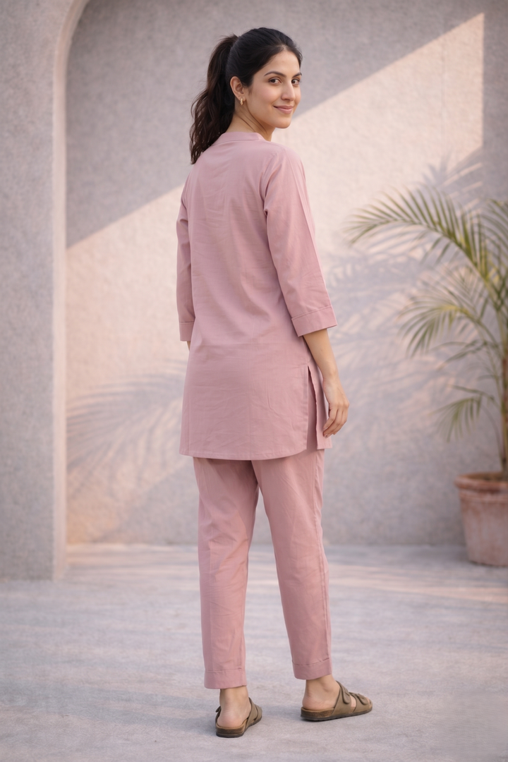 Dusty Mauve Pink Organic Cotton Poplin Co-ord Set (Casual/ Workwear)