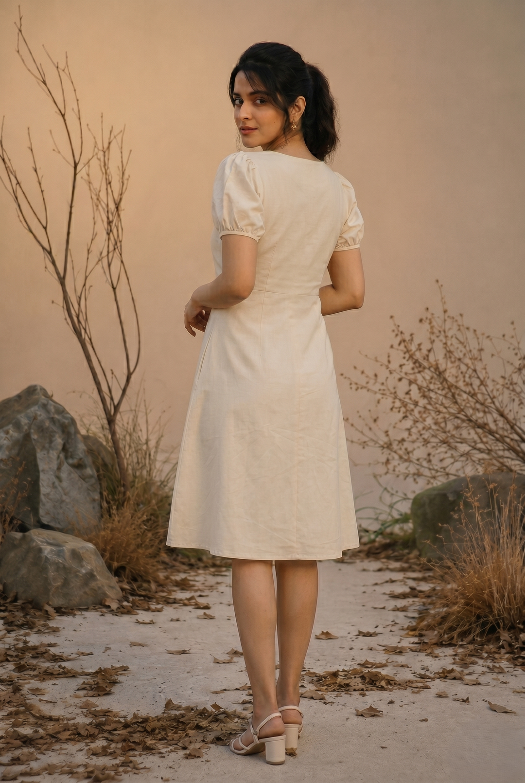 Floral Embroidered Cotton Poplin Midi Dress (Casual Summerwear)
