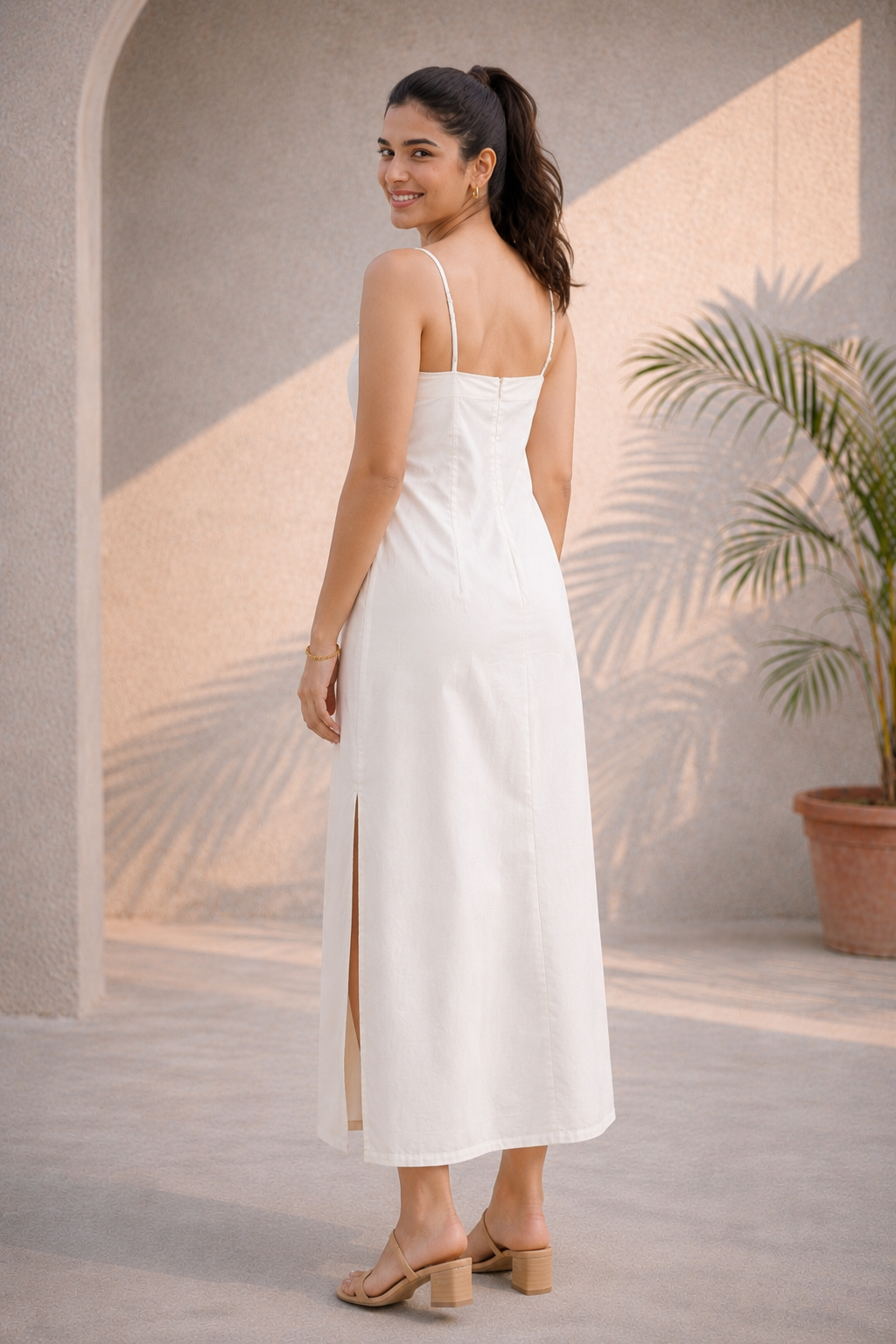 Off-White Cotton Poplin Maxi Dress (Casual Summerwear)