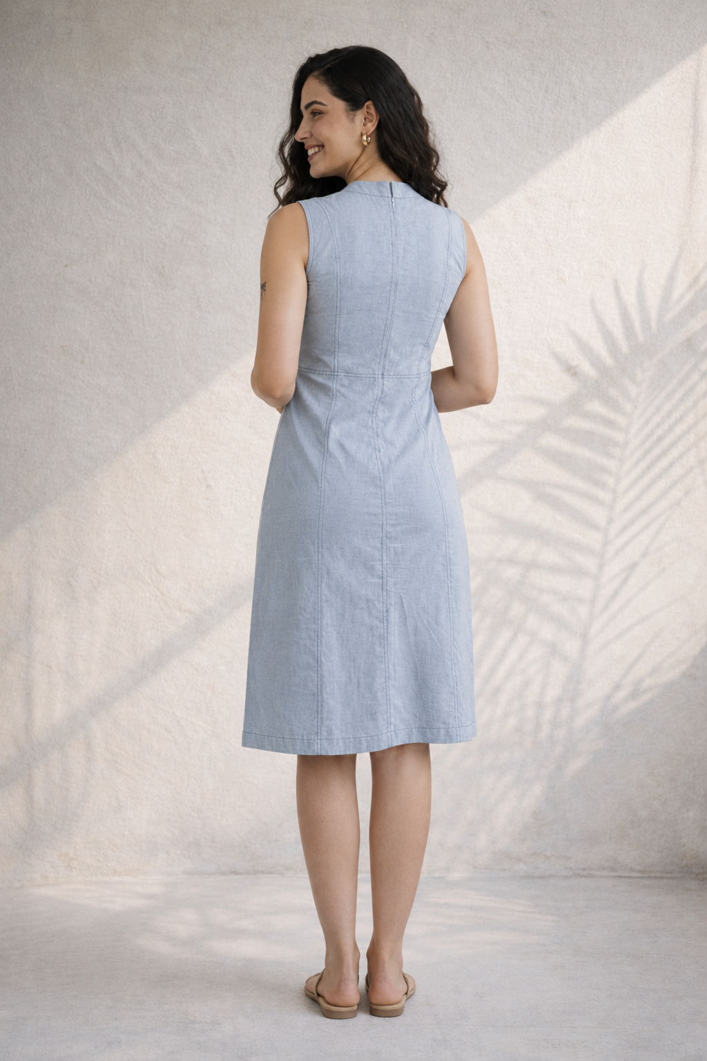 Denim Blue Organic Cotton Twill Midi Dress (Everyday Casual)