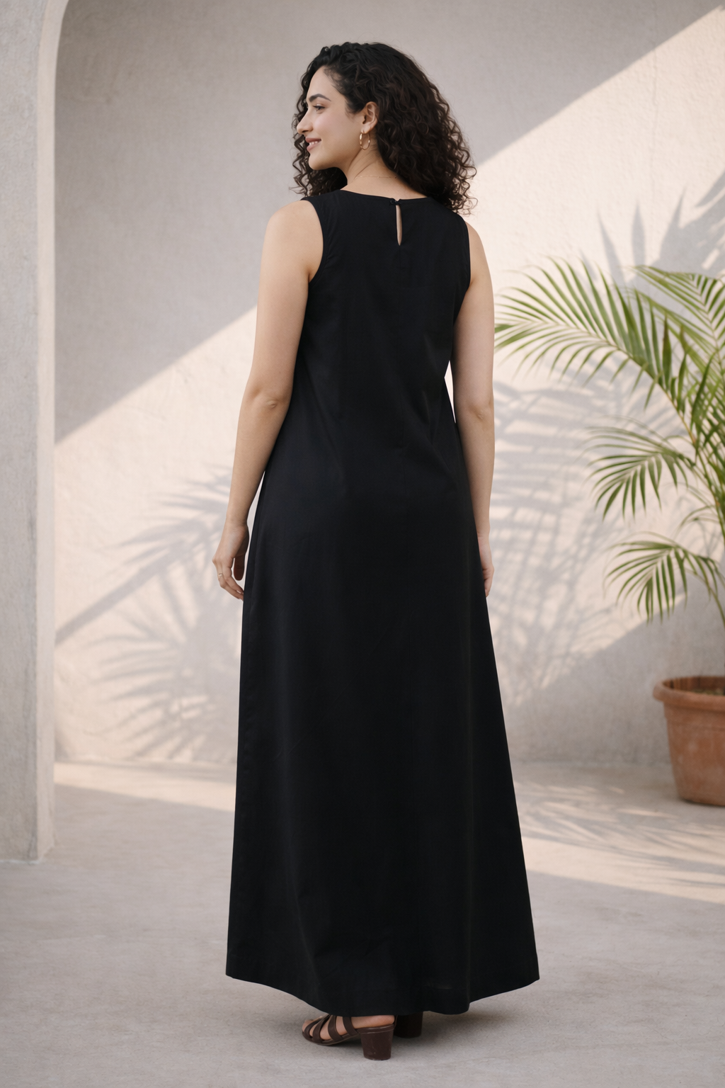 Black Cotton Slip Midi Dress (Eveningwear)