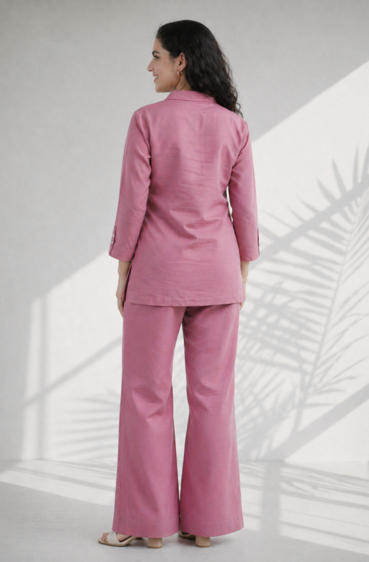 Mauve pink Solid Cotton Linen Co-ord Set (Workwear)