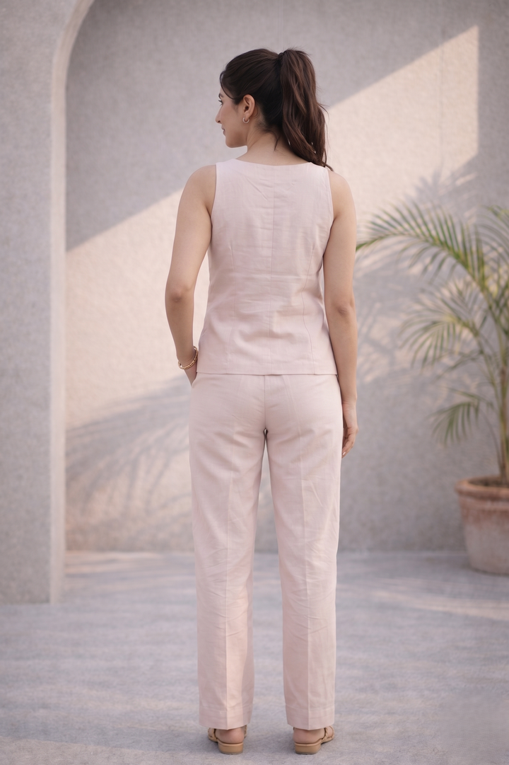 Soft Pink Solid Cotton Poplin Co-ord Set (Casual/ Workwear)