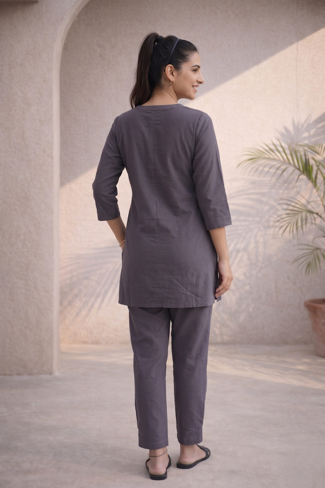 Iron Grey Organic Cotton Seersucker Tunic Co-ord Set (Workwear)
