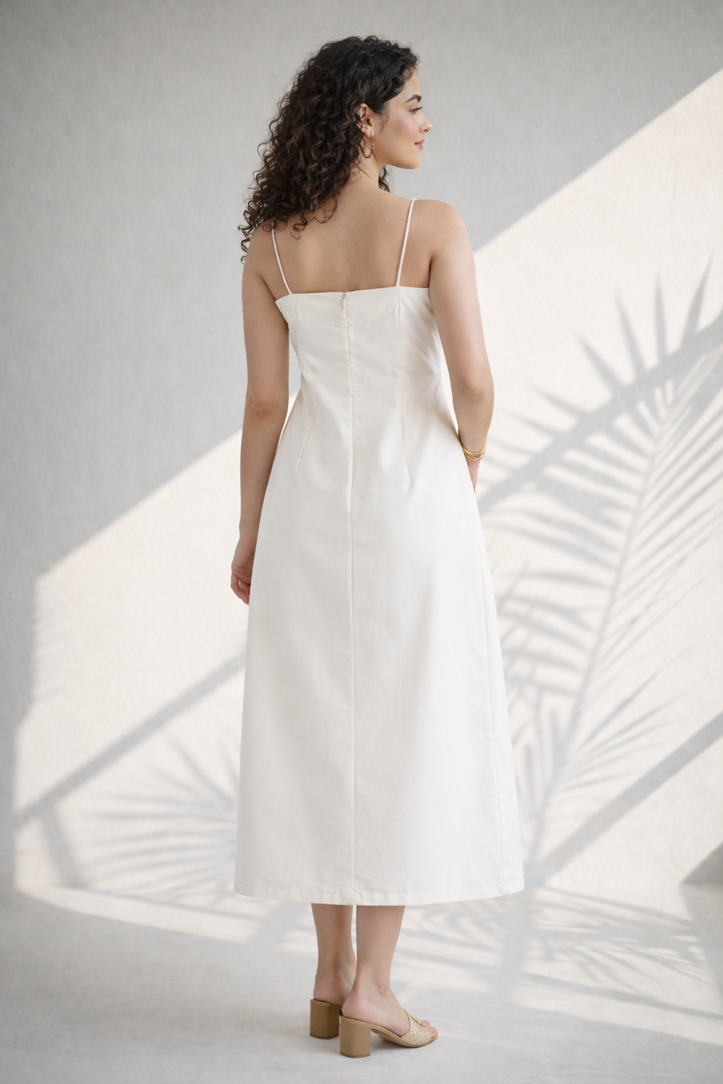 Vanilla Cream Cotton Poplin Midi Dress (Casual Summerwear)