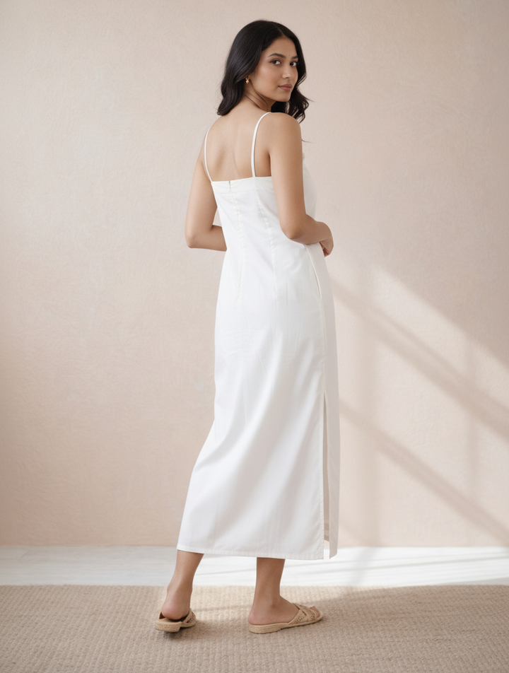 Off-White Cotton Poplin Maxi Dress (Casual Summerwear)