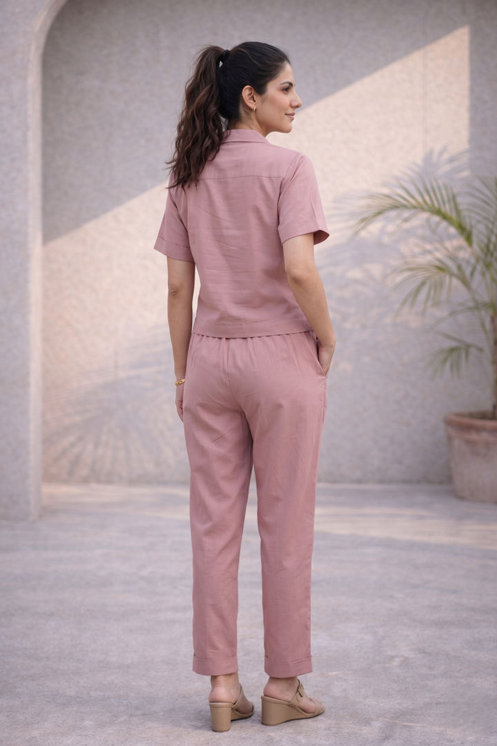 Rose Pink Cotton-Linen Co-ord Set (Workwear)