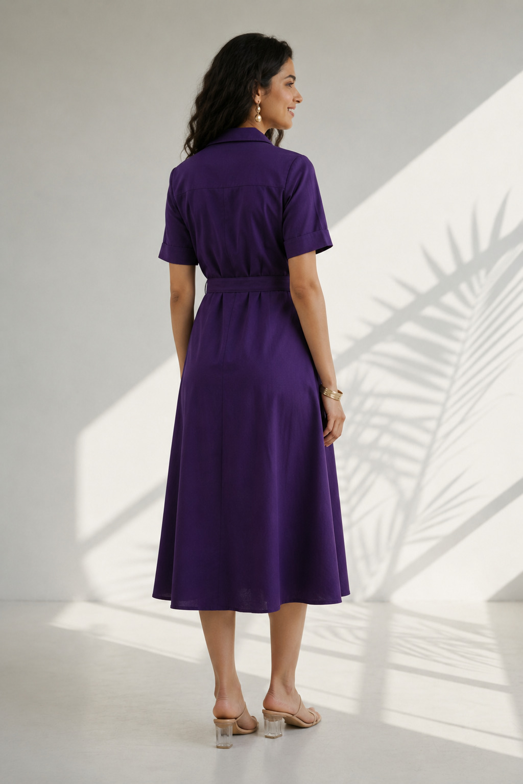 Berry Purple Cotton Poplin Midi Dress (Casual)