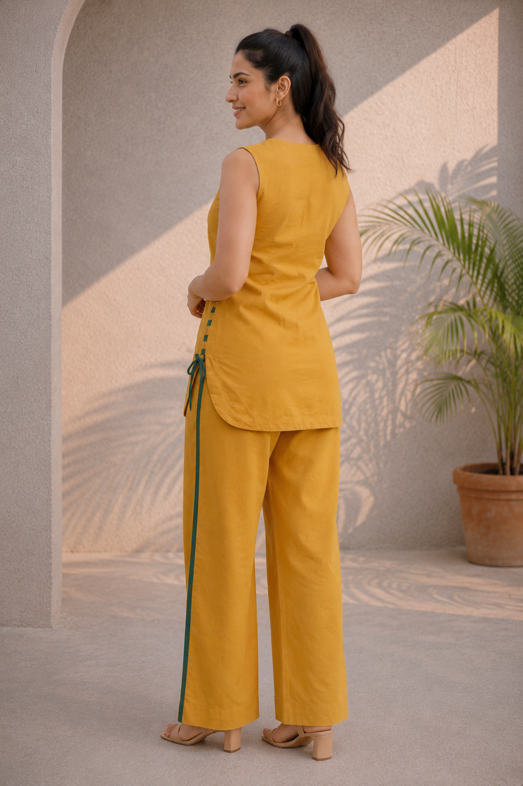 Mustard Yellow Solid Cotton Linen Co-ord Set