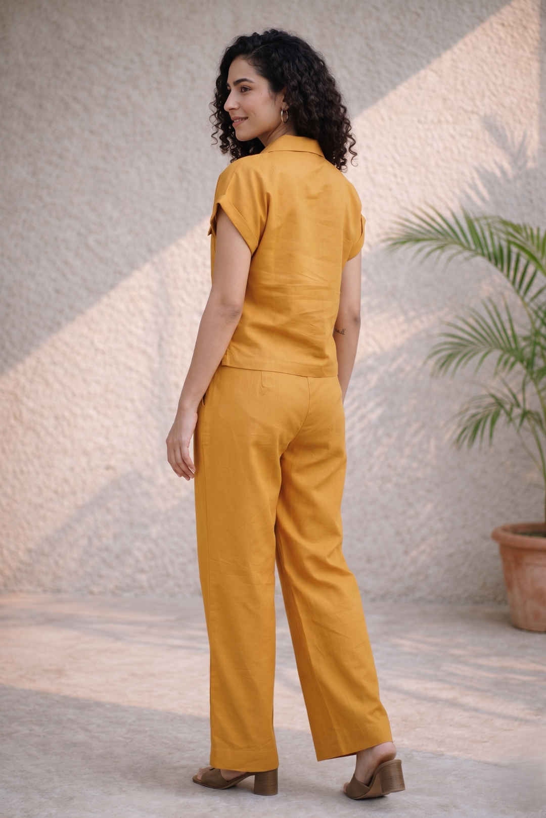 Mustard Yellow Linen-Cotton Co-ord Set (Workwear)