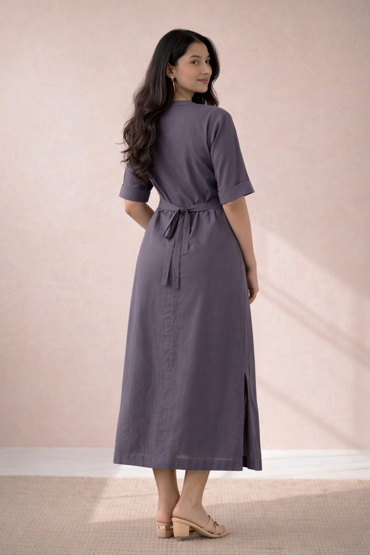 Ash Grey Cotton Midi Dress (Workwear)