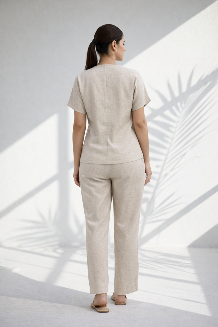 Beige Solid Hemp Relaxed Co-ord Set (Everyday Casual)