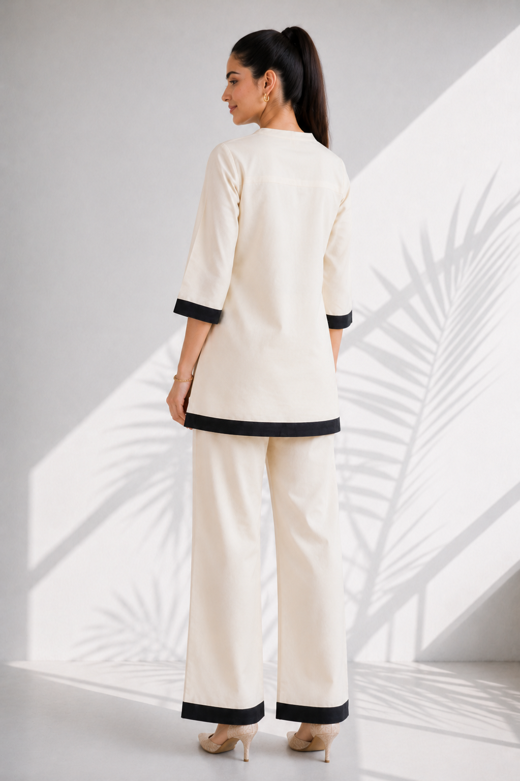 Beige & White Organic Cotton Casual Co-ord Set (Everyday Wear)